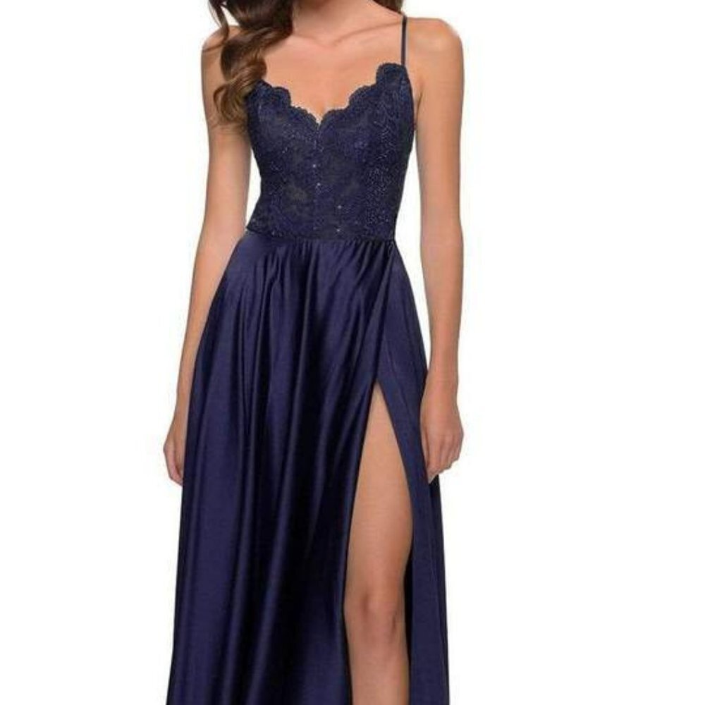 SALE NWT La Femme 29760 Satin Prom Dress Blue Size 6